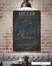 Retro Industrial Brewery Banner: This vinyl sign, inspired by the 1930s/1940s, blends style and nostalgia to elevate your decor.