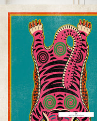 Tibetan Tiger Art Poster Print - Colorful Pink Bohemian Maximalist Gallery Wall Art