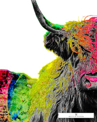 Pink Highland Cow Poster Print - Boho Maximalist Colorful Cow Art