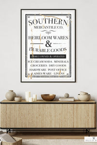 Vintage Mercantile Sign Poster - Distressed Dry Goods Kitchen Wall Decor