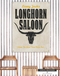 Longhorn Saloon Customizable Backyard Vinyl Sign - Weatherproof Bar & Grill Patio Decor