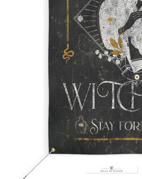 Black Witch's Inn Vinyl Banner - Moody Witchy Halloween Decor | Dark Eclectic Design Patio Decor