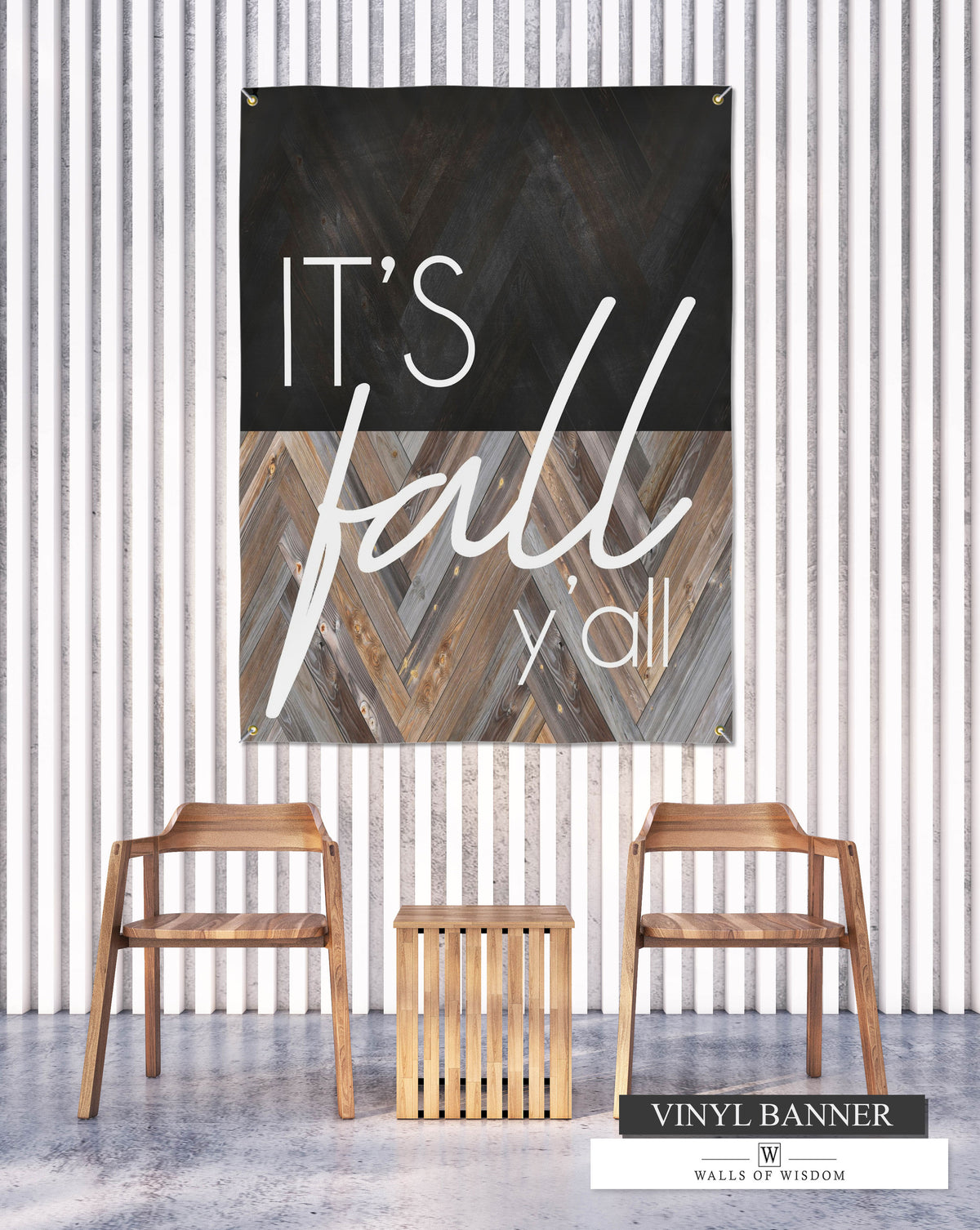 It's Fall Ya'll Sign Vinyl Banner - Rustic Boho Patio Art - Modern Farmhouse Fall Weatherproof Outdoor Decor