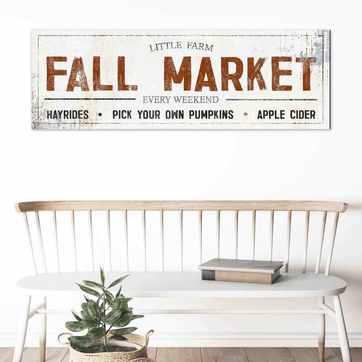 Fall Market Vintage Farmhouse Fall Canvas Wall Art -  Rustic Country Holiday Sign