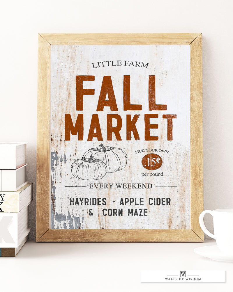 Fall Season Aesthetic Farmhouse Market Poster Print - Warm Cozy Fall Decor Wall Art
