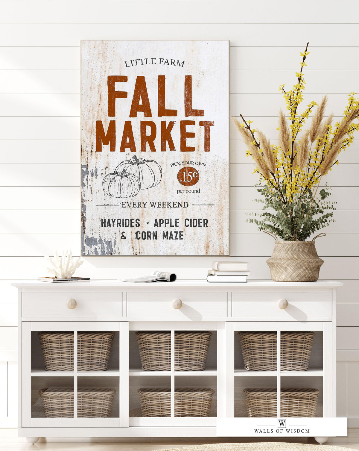 Rustic Fall Market Canvas Sign: Vintage-Inspired Autumn Decor for Cozy Homes