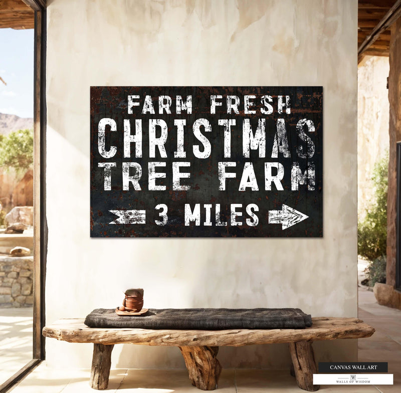 Farm Fresh Christmas Trees Farmhouse Black Canvas Art - Large Canvas