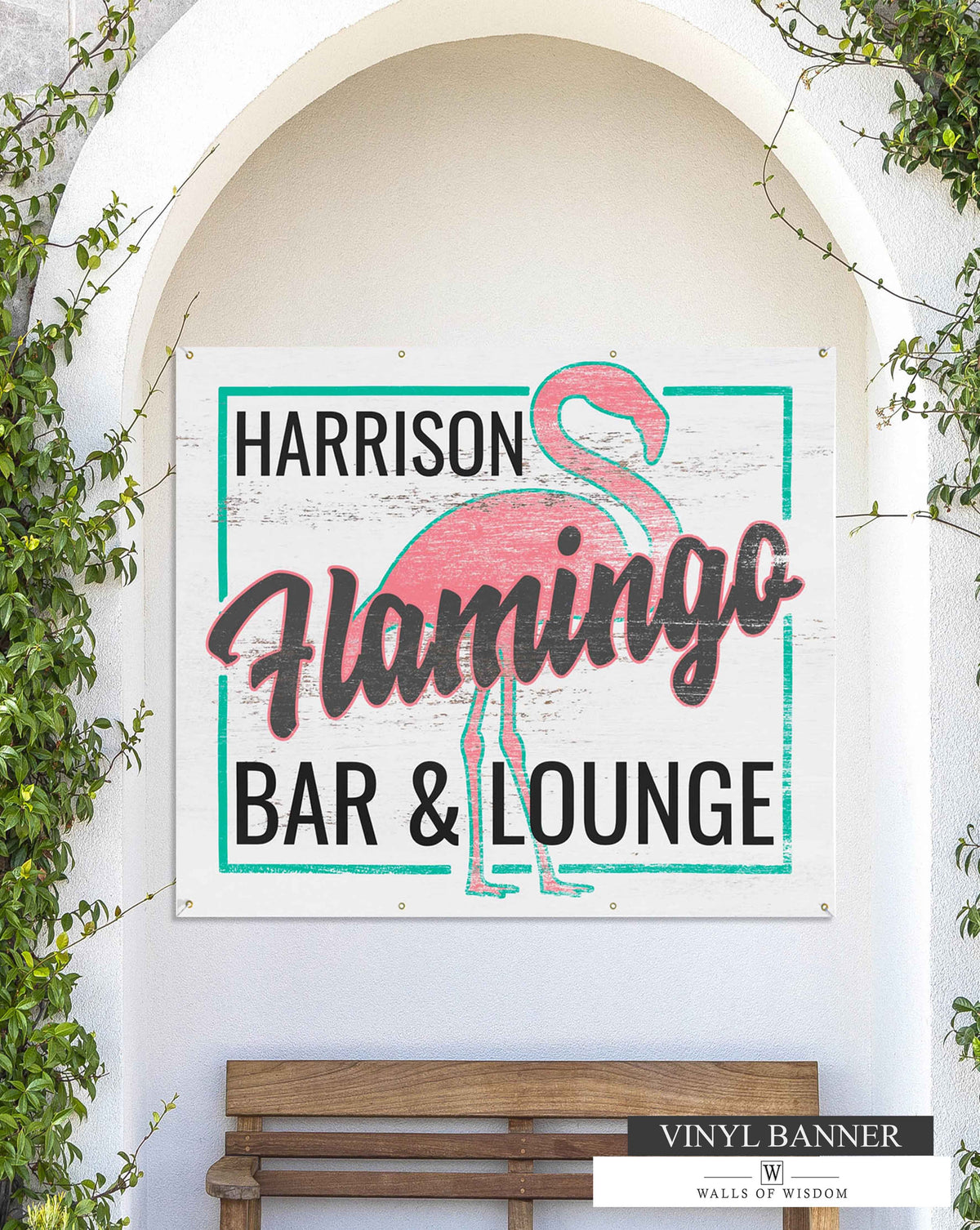 Retro Pink Flamingo Outdoor Patio Vinyl Sign - Tropical Garden Art Personalized Name Decor