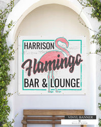 Retro Pink Flamingo Outdoor Patio Vinyl Sign - Tropical Garden Art Personalized Name Decor