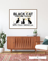 Vintage Halloween Poster Print - Black Cat Fortune Teller Wall Art