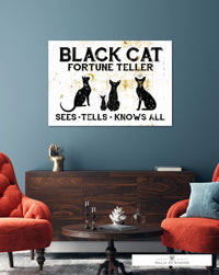 Black Cat Fortune Telling Halloween Canvas Wall Art - Mystical Halloween Decor