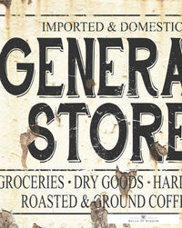 Vintage General Store Canvas Sign Decor - Warm Creamy Rustic Kitchen Wall Art