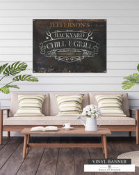 Chill & Grill Backyard Bar Vinyl Sign  - Customizable Outdoor Porch & Patio Weatherproof Wall Art