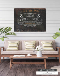 Chill & Grill Backyard Bar Vinyl Sign  - Customizable Outdoor Porch & Patio Weatherproof Wall Art