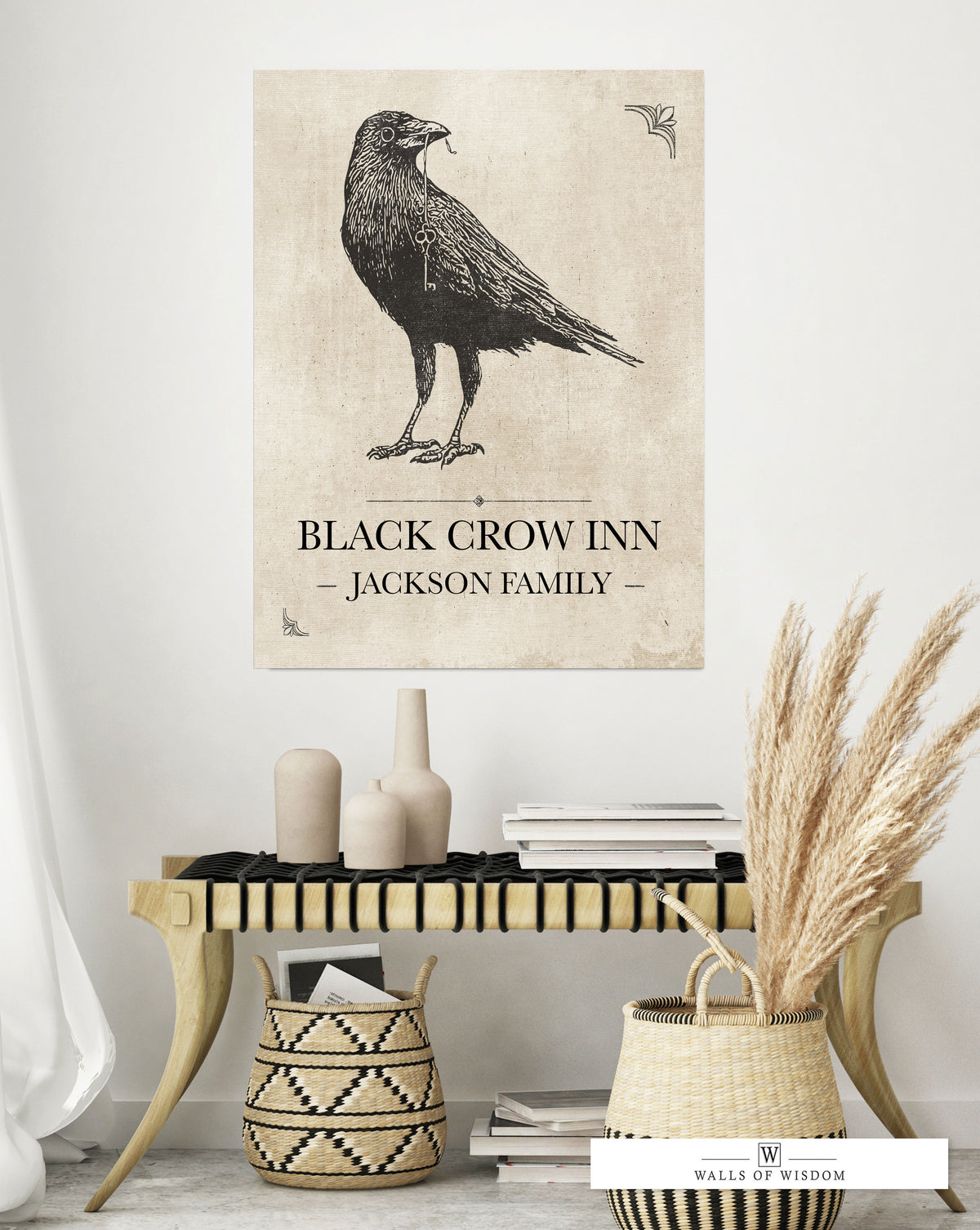 Personalized Spooky Halloween Black Crow Neutral Wall Art - Custom Halloween Sign