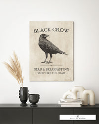 Black Crow Inn Canvas Sign: Dead and Breakfast Witchy Halloween Decor