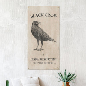 Black Crow Inn Outdoor Neutral Halloween Decor Vinyl Sign - Witchy Fall Decor for Porch & Patio