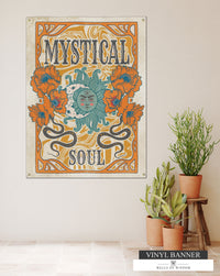 Mystical Soul Boho Backyard Vinyl Sign -  Hippie Decor for Porch & Patio Sun & Moon Garden Art