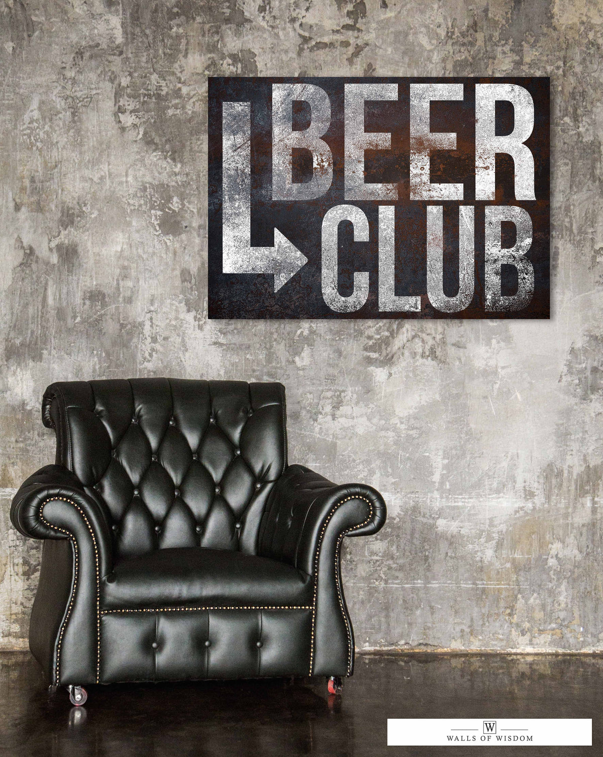 Black & White Rustic "Beer Club" Canvas Sign - Retro Living Room Home Bar Wall Art
