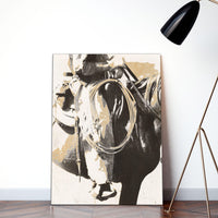 Modern Western Wall Art Cowboy on horseback in rustic neutral colors. 