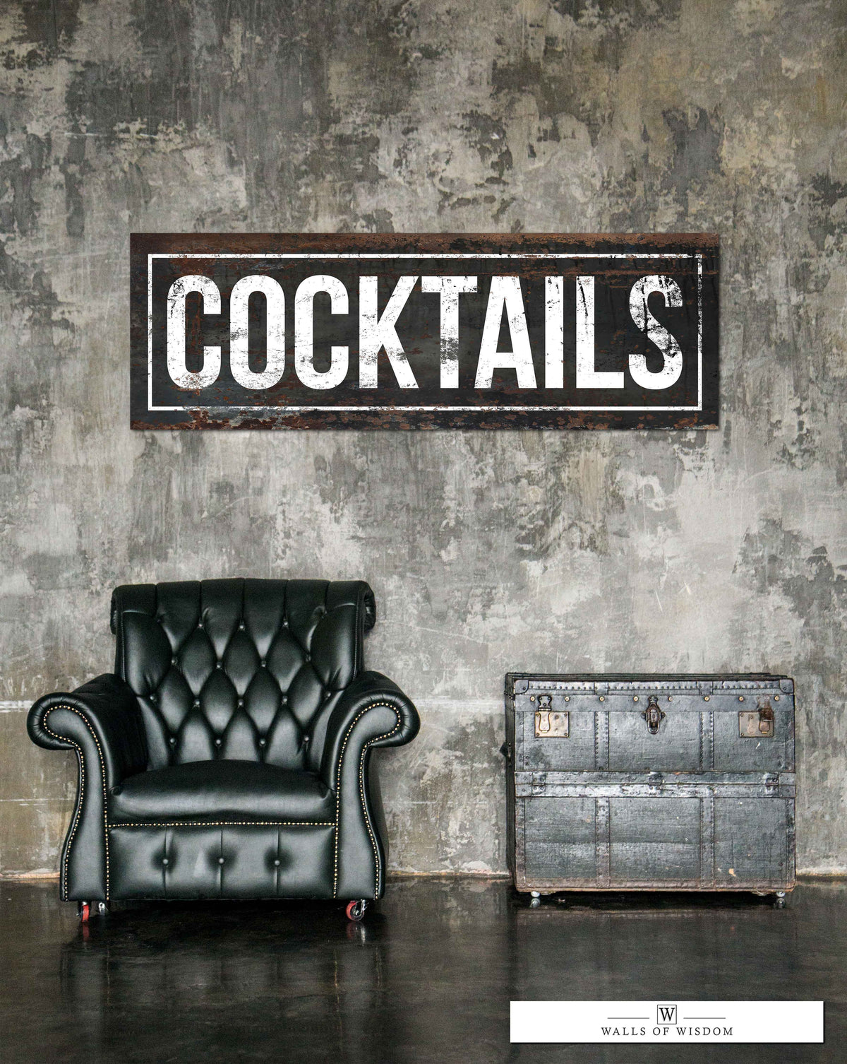Vintage Black Distressed Cocktails Wall Art for Bar & Lounge