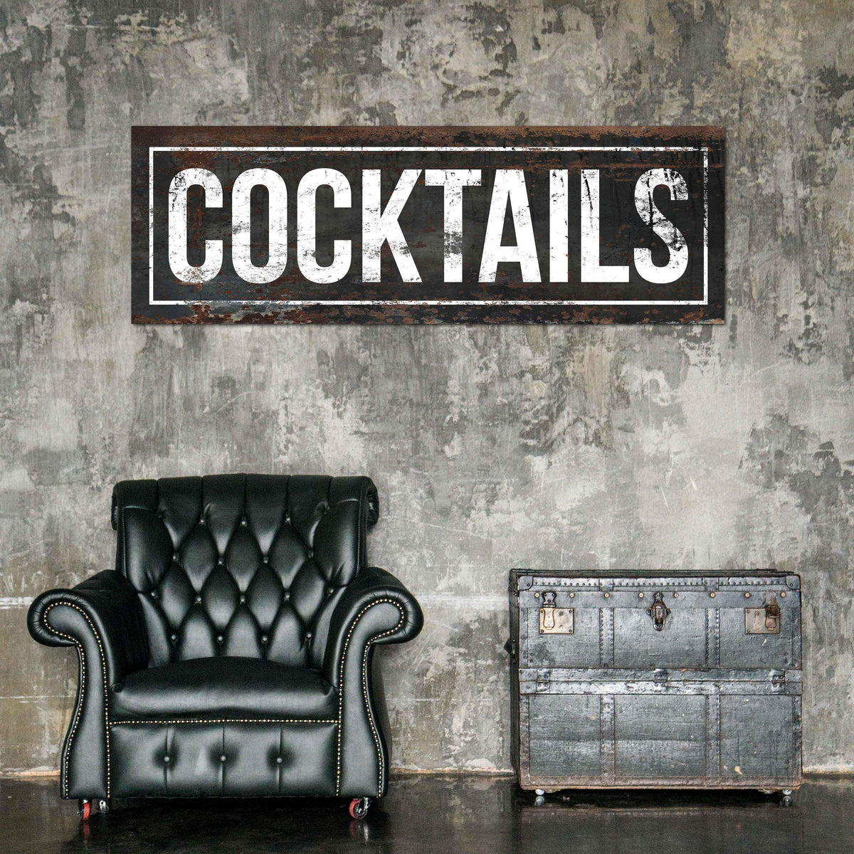 Vintage Black Distressed Cocktails Wall Art for Bar & Lounge