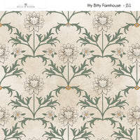 Country cottage wallpaper featuring daffodils, daisies, and a rustic farmhouse aesthetic.