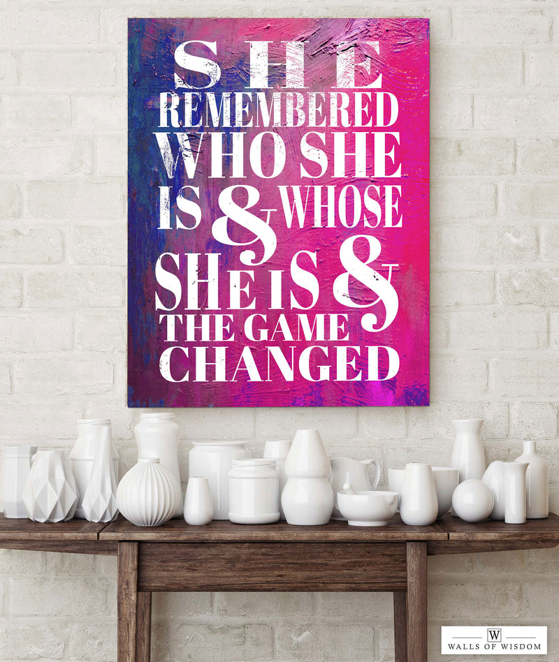 She Remembered Who She Was - Bright Pink Motivational Christian Wall Art Canvas
