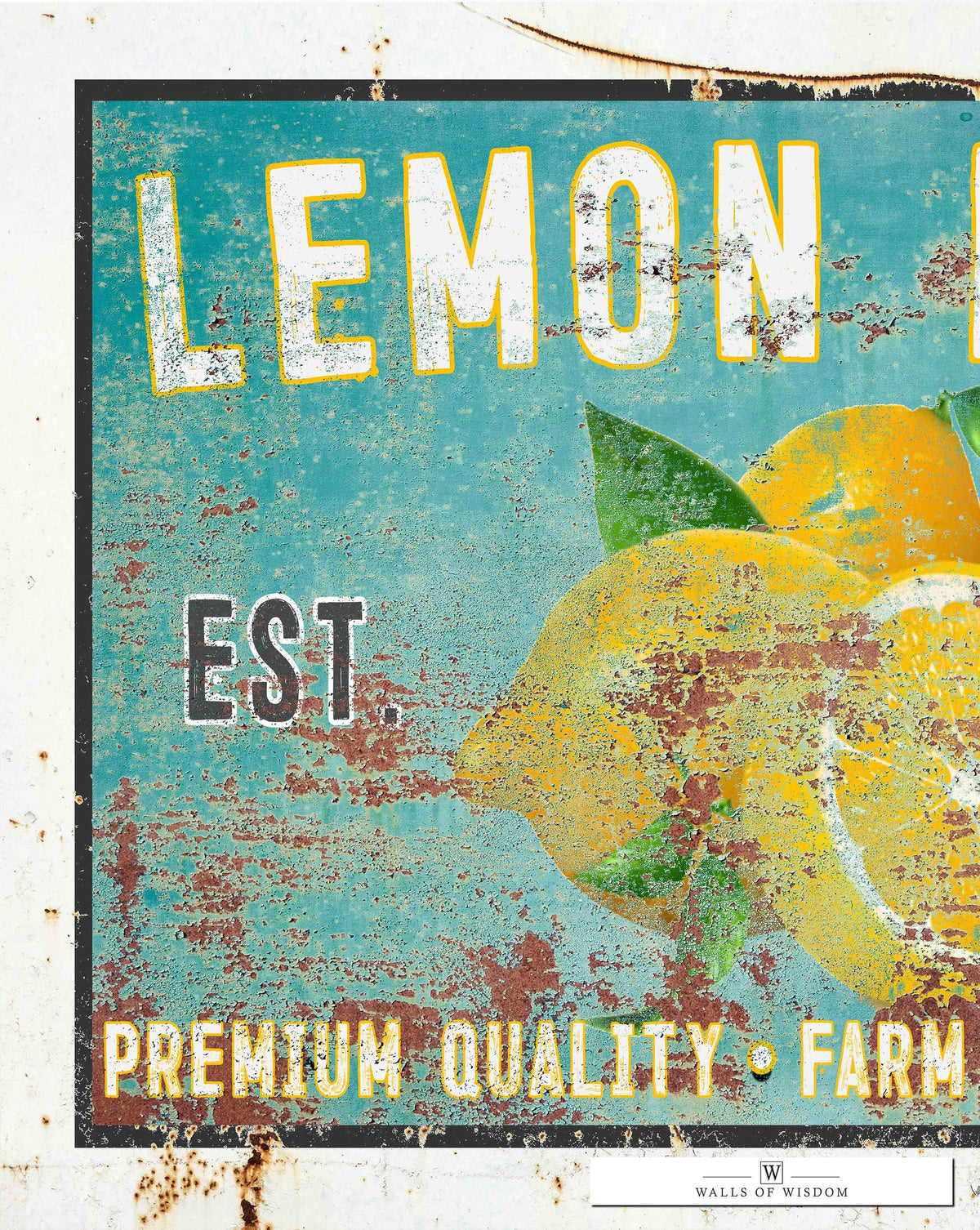 Vintage  " Lemon Farm " Sign Canvas Wall Art  - Bright and Cheery Summer Kitchen Signs