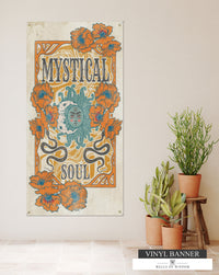 Mystical Soul Boho Backyard Vinyl Sign -  Hippie Decor for Porch & Patio Sun & Moon Garden Art