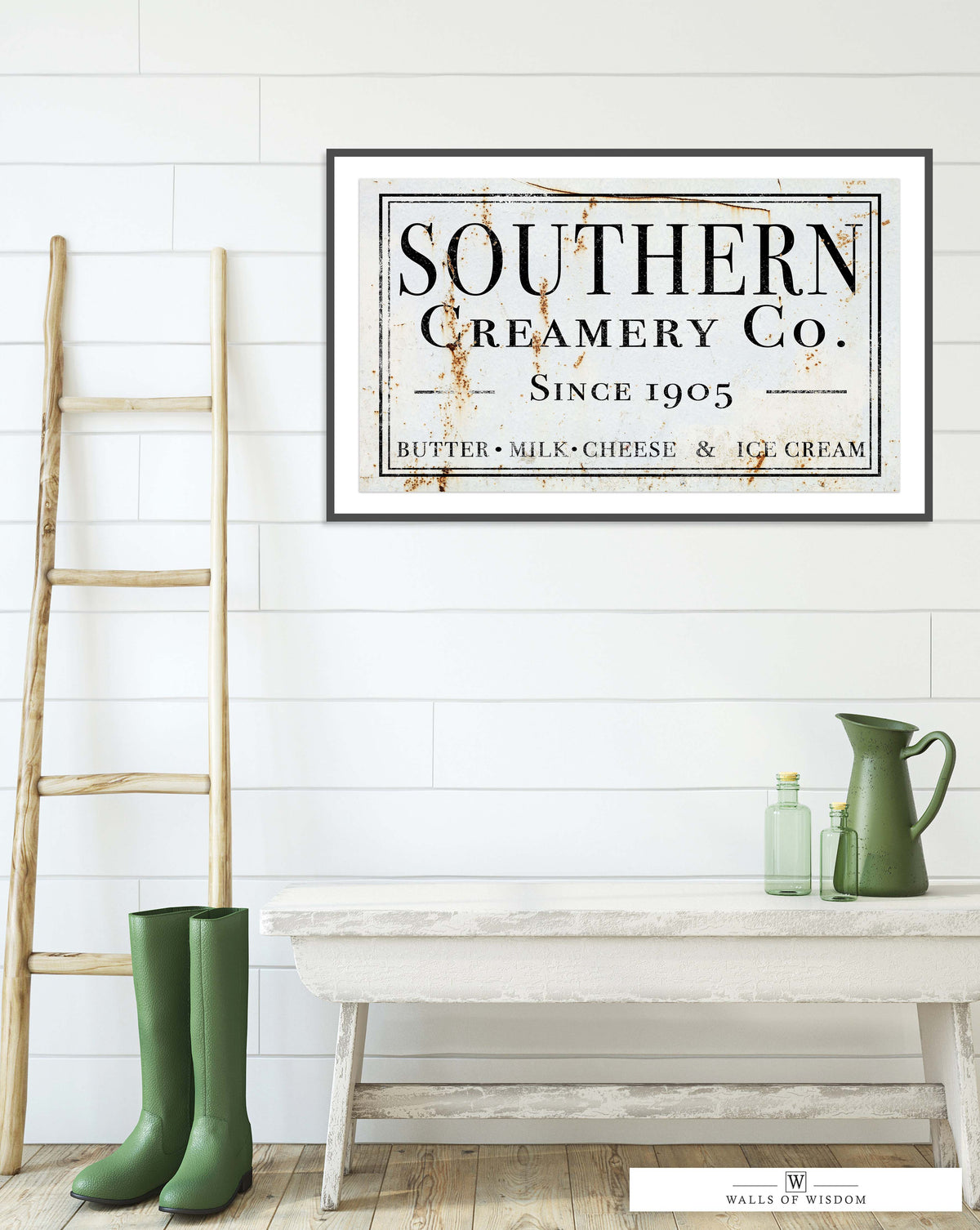 Southern Creamery Co. Vintage Store Sign Poster Print - Rustic Milk and Cream Decor for Kitchen