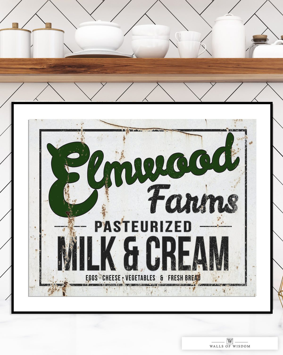 Elmwood Farms Milk & Cream Farmhouse Poster Sign - Rustic Milk and Cream Print Art