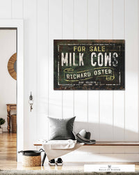 Milk Cows For Sale Vintage Farm Sign Canvas Wall Art - Cattle Ranch Sign Rustic Print
