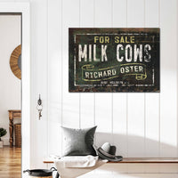 Milk Cows For Sale Vintage Farm Sign Canvas Wall Art - Cattle Ranch Sign Rustic Print