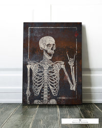 Halloween Rock-On Skeleton Canvas Wall Art: Vintage-Inspired Spooky Chic Decor