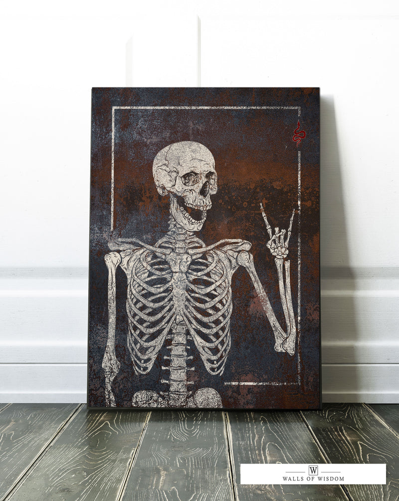 Halloween Rock-On Skeleton Canvas Wall Art: Vintage-Inspired Spooky Chic Decor