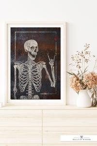 Rock and Roll Skeleton Poster Print  - Moody Black Skull Sign - Spooky Chic Halloween Wall Art