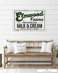 Elmwood Farms Milk & Cream Farmhouse Vintage Sign  - Rustic Farm Canvas Wall Art