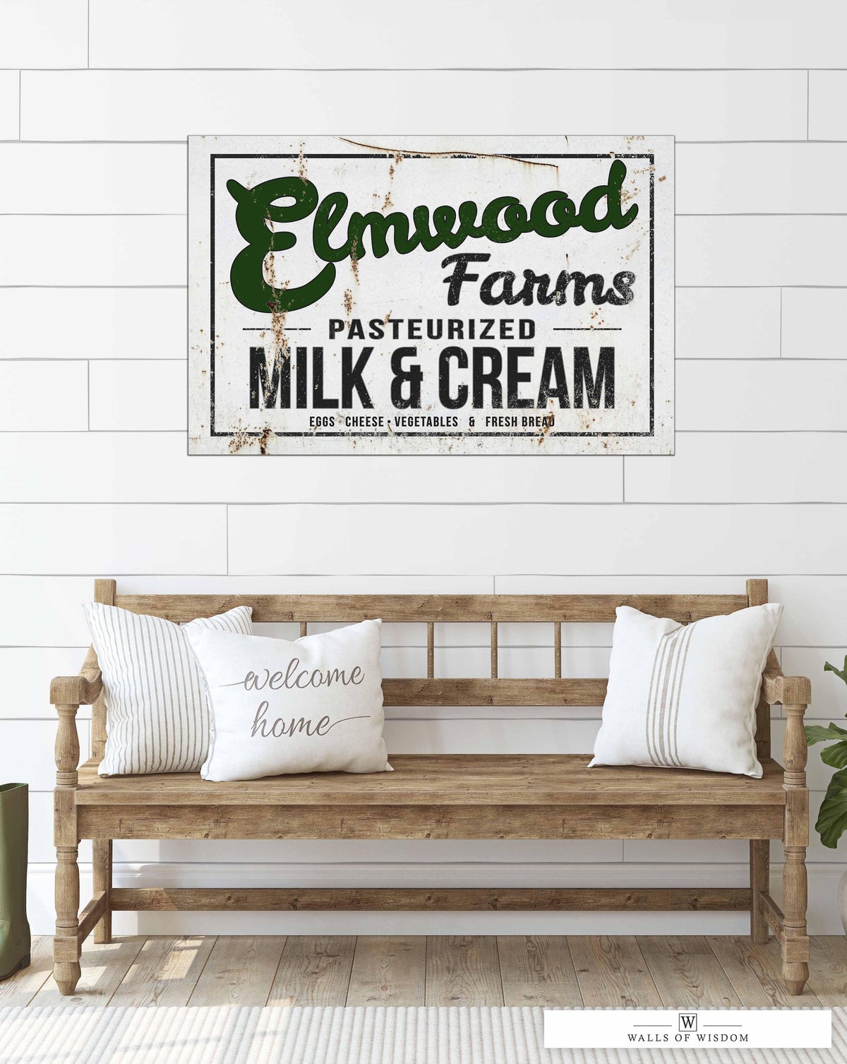 Elmwood Farms Milk & Cream Farmhouse Vintage Sign  - Rustic Farm Canvas Wall Art