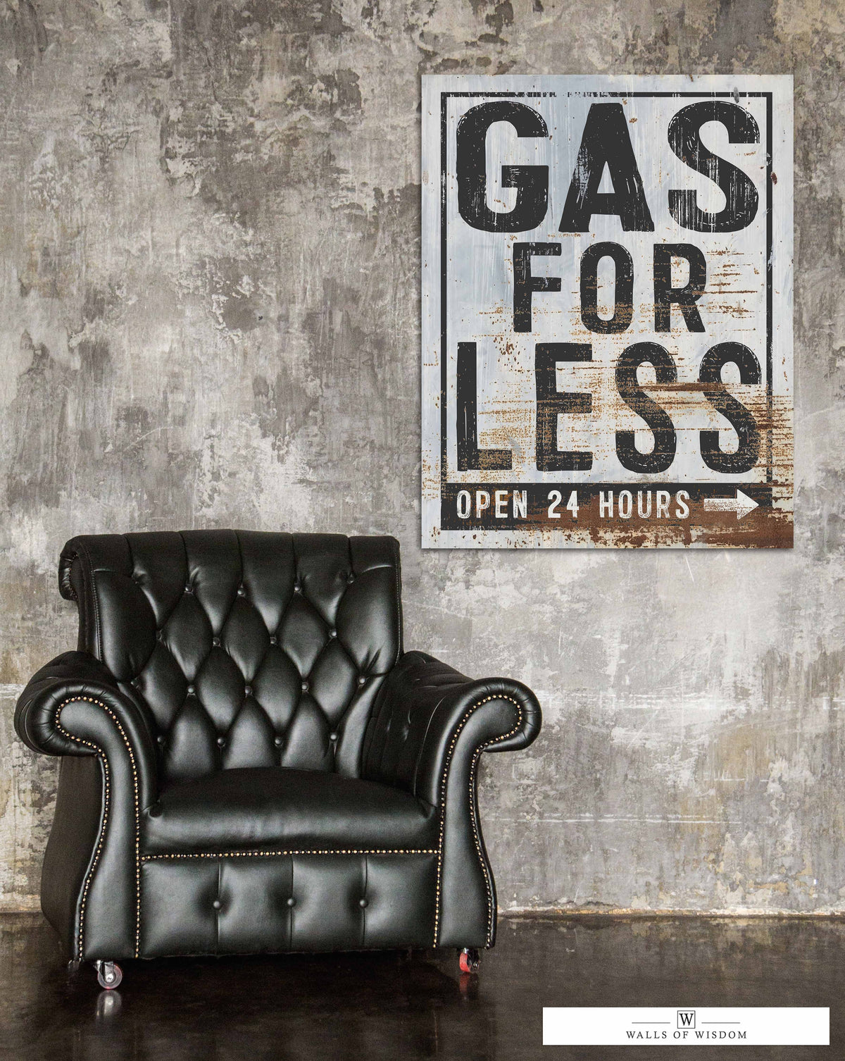 Gas For Less Vintage Gas Station Sign Canvas Wall Art -  Old Signs for Garage & Home Bar