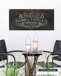 Chill & Grill Backyard Bar Vinyl Sign  - Customizable Outdoor Porch & Patio Weatherproof Wall Art
