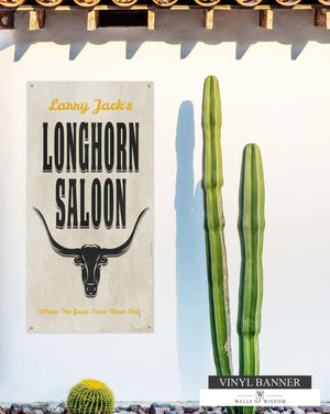 Longhorn Saloon Customizable Backyard Vinyl Sign - Weatherproof Bar & Grill Patio Decor