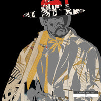High-contrast Western wall decor with a rebellious cowboy theme and graphic red accents.