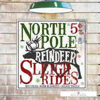 North Pole Reindeer Sleigh Rides Farmhouse Decor Wall Art