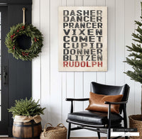 Santa's Reindeer Vintage Canvas Print with rustic charcoal grey font.
