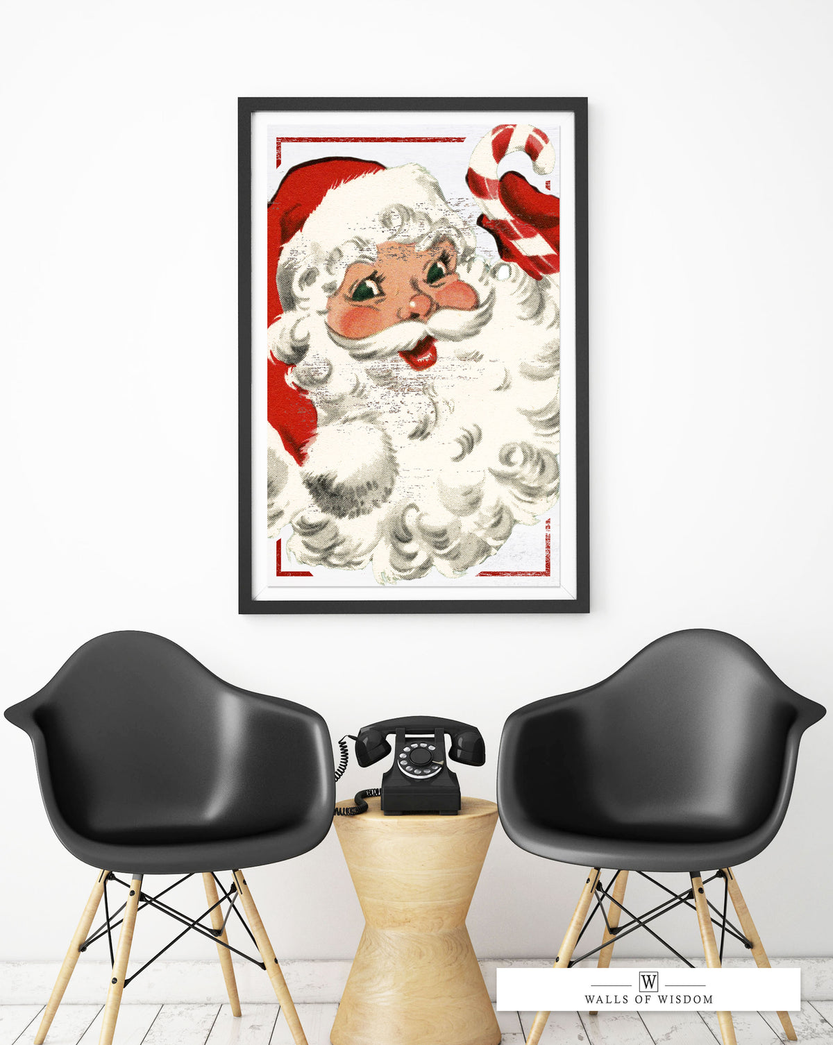 vintage canvas print, old style santa with christmas package canvas wall  art framed