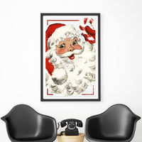 Vintage Santa holding a candy cane against a distressed wood background Christmas poster