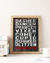 Sleigh Team Roster Poster Print: Distressed Black Metal-Inspired Christmas Wall Art for Modern, Rustic Homes