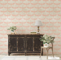 Feminine Boho Peel & Stick Wallpaper with Teacup Rose Japanese Cranes on Creamy Linen