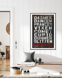 Sleigh Team Roster Poster Print: Distressed Black Metal-Inspired Christmas Wall Art for Modern, Rustic Homes